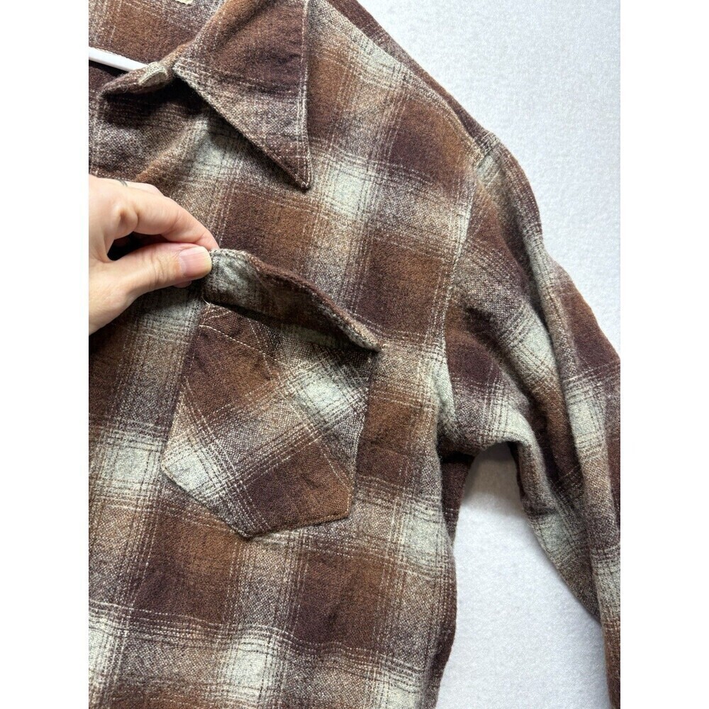 Vintage KLINKERFUES North Country Brown Plaid Flannel Wool Shirt Size M *flaw - Picture 3 of 6